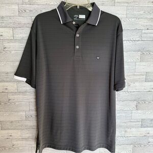 Callaway Polo Shirt Medium Gray Striped Opti-Dri Performance Golf‎ Logo Mens